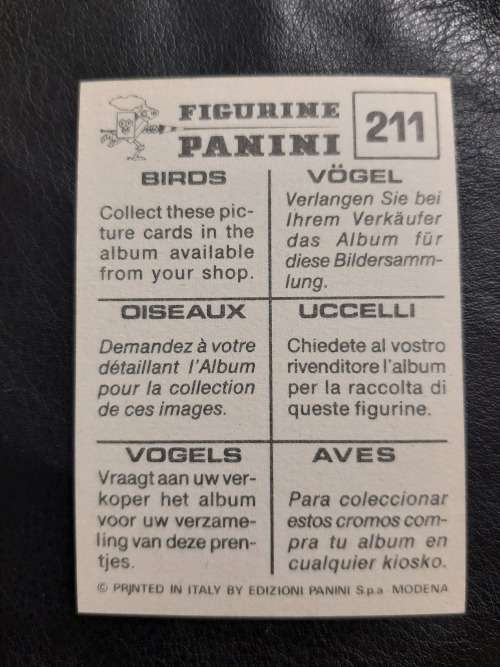 Figurine Panini Birds Sticker #211 (1979)