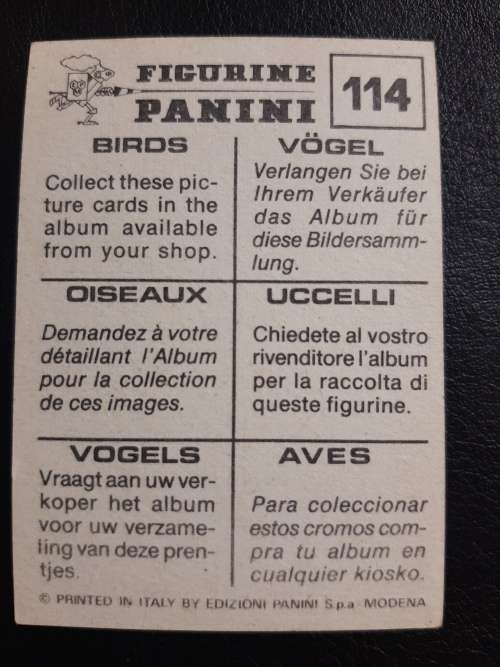 Figurine Panini Birds Sticker #114 (1979)