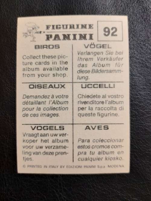Figurine Panini Birds Sticker #92 (1979)