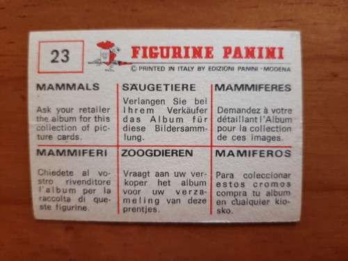 Figurine Panini Mammals Sticker #23 (1978)