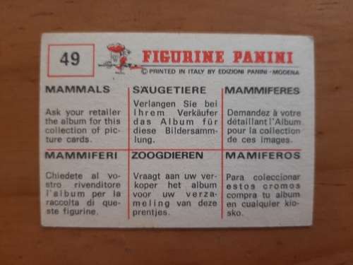 Figurine Panini Mammals Sticker #49 (1978)