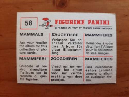 Figurine Panini Mammals Sticker #58 (1978)