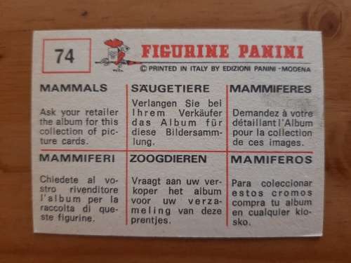Figurine Panini Mammals Sticker #74 (1978)