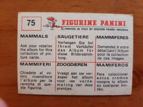 Figurine Panini Mammals Sticker #75 (1978)