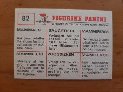 Figurine Panini Mammals Sticker #82 (1978)