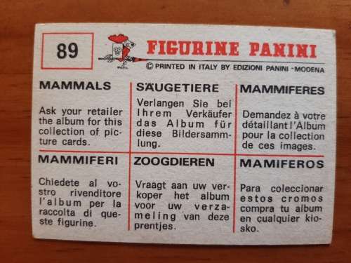 Figurine Panini Mammals Sticker #89 (1978)