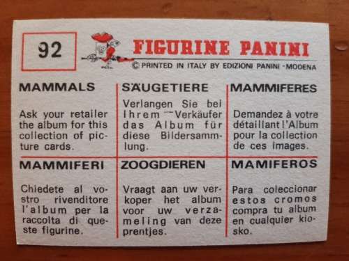 Figurine Panini Mammals Sticker #92 (1978)