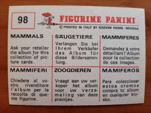 Figurine Panini Mammals Sticker #98 (1978)