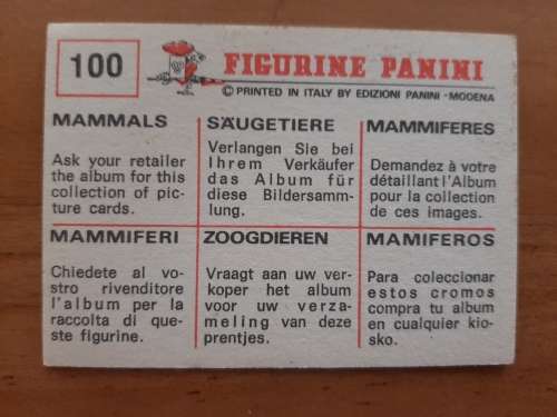 Figurine Panini Mammals Sticker #100 (1978)