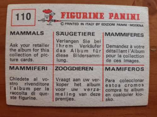 Figurine Panini Mammals Sticker #110 (1978)