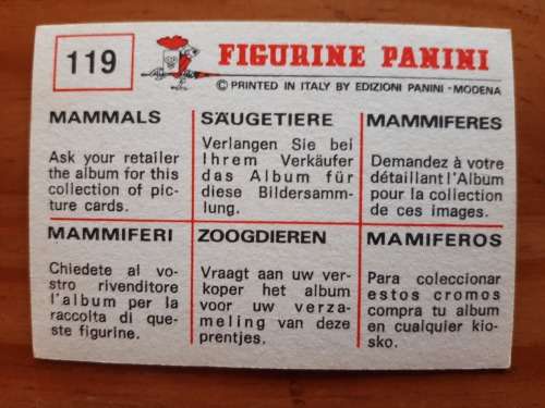 Figurine Panini Mammals Sticker #119 (1978)