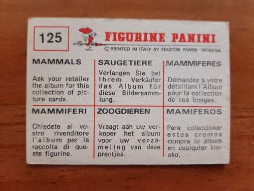 Figurine Panini Mammals Sticker #125 (1978)