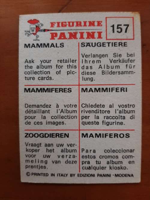 Figurine Panini Mammals Sticker #157 (1978)