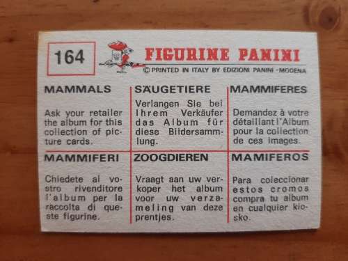 Figurine Panini Mammals Sticker #164 (1978)