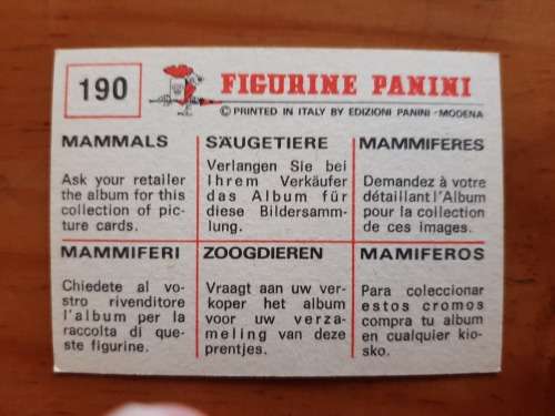 Figurine Panini Mammals Sticker #190 (1978)