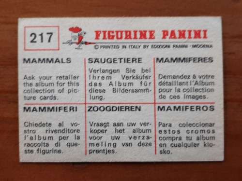 Figurine Panini Mammals Sticker #217 (1978)