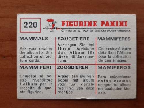 Figurine Panini Mammals Sticker #220 (1978)