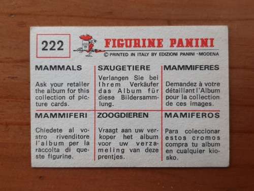 Figurine Panini Mammals Sticker #222 (1978)