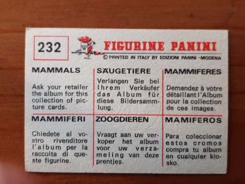 Figurine Panini Mammals Sticker #232 (1978)