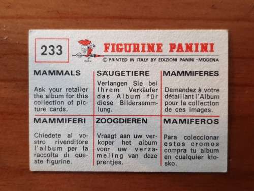 Figurine Panini Mammals Sticker #233 (1978)