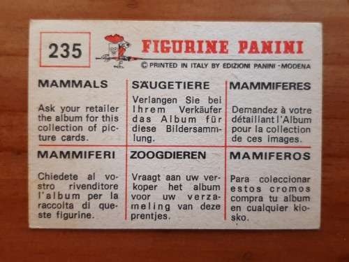 Figurine Panini Mammals Sticker #235 (1978)