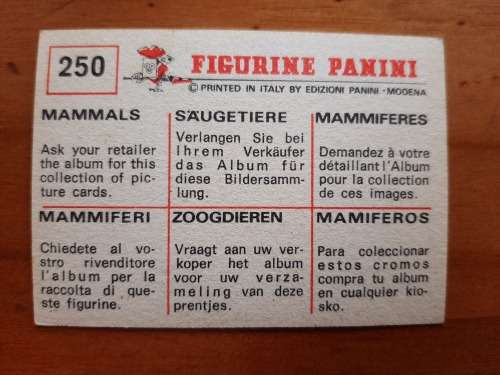 Figurine Panini Mammals Sticker #250 (1978)