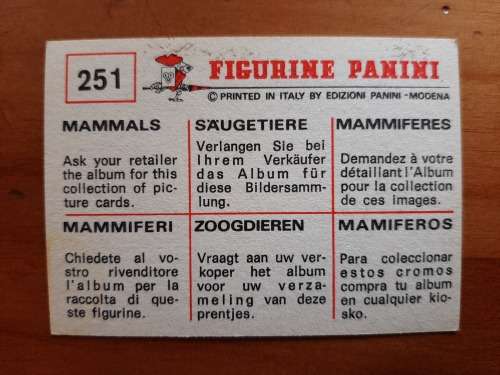 Figurine Panini Mammals Sticker #251 (1978)