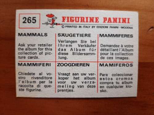 Figurine Panini Mammals Sticker #265 (1978)