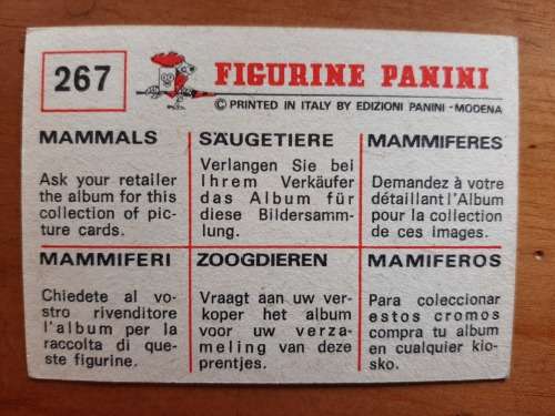Figurine Panini Mammals Sticker #267 (1978)