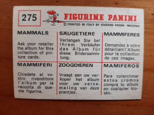 Figurine Panini Mammals Sticker #275 (1978)