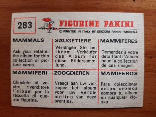 Figurine Panini Mammals Sticker #283A (1978)