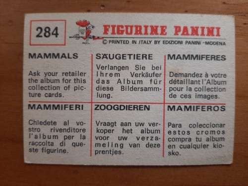Figurine Panini Mammals Sticker #284 (1978)