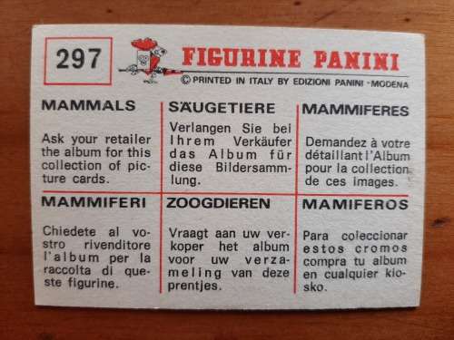 Figurine Panini Mammals Sticker #297 (1978)