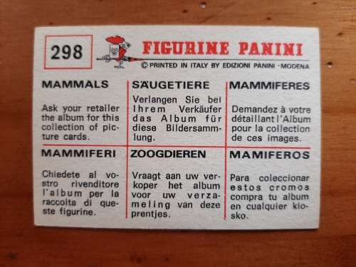 Figurine Panini Mammals Sticker #298 (1978)