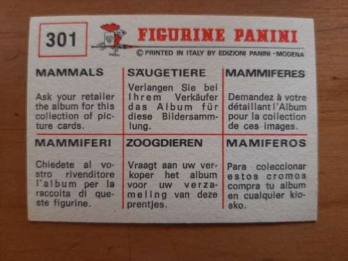 Figurine Panini Mammals Sticker #301 (1978)