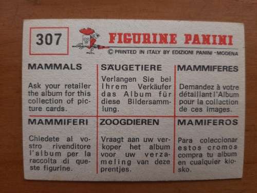 Figurine Panini Mammals Sticker #307 (1978)