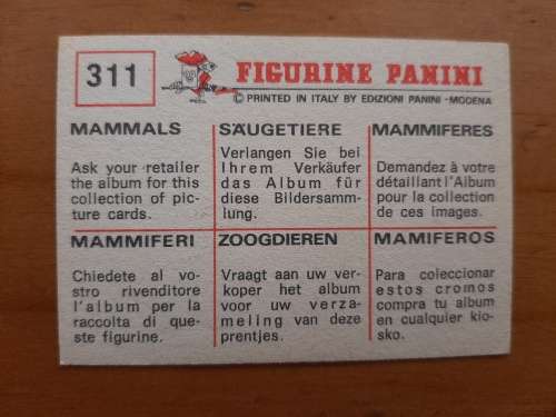 Figurine Panini Mammals Sticker #311 (1978)