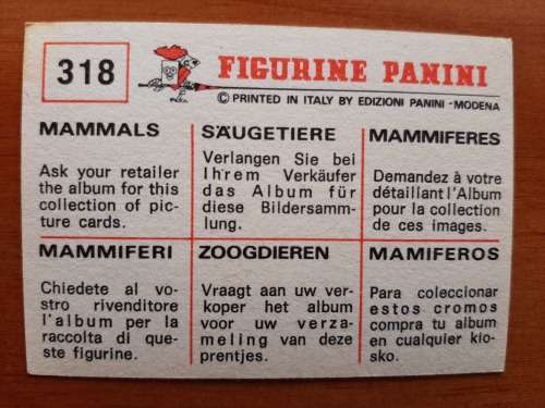 Figurine Panini Mammals Sticker #318 (1978)
