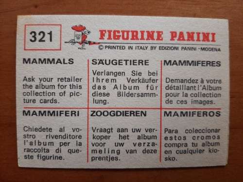 Figurine Panini Mammals Sticker #321 (1978)