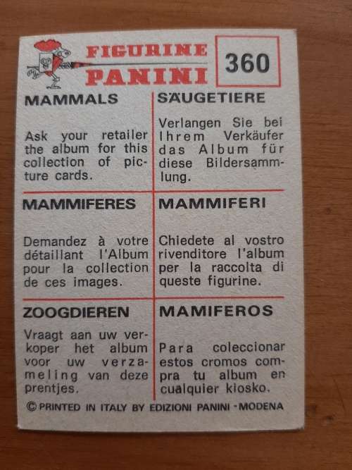 Figurine Panini Mammals Sticker #360 (1978)