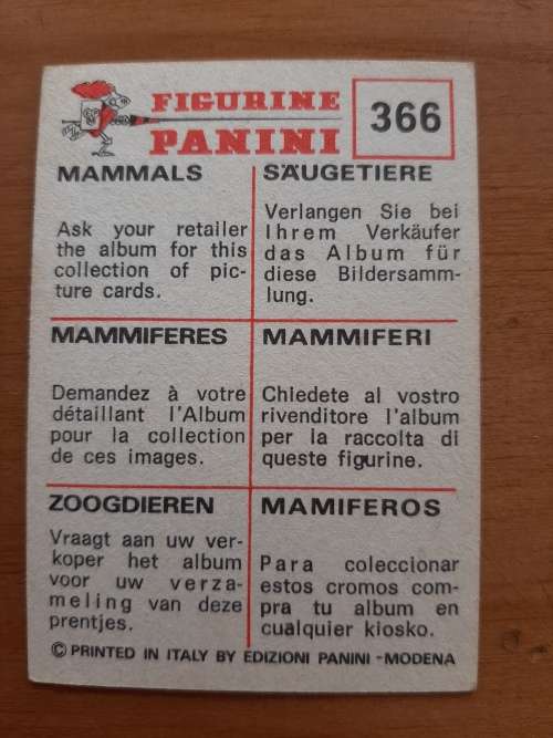 Figurine Panini Mammals Sticker #366 (1978)