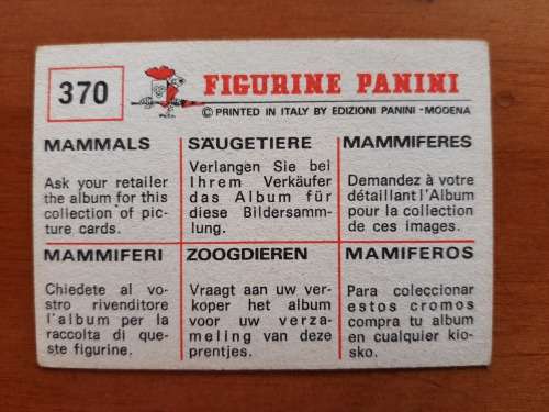 Figurine Panini Mammals Sticker #370 (1978)