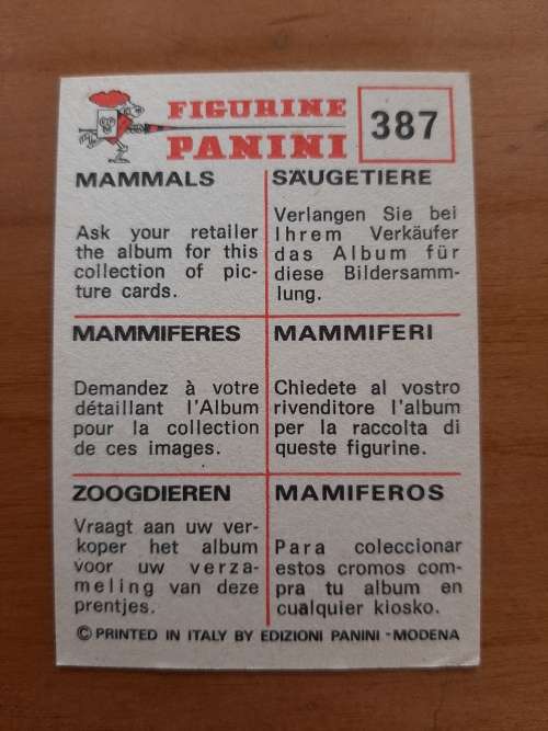 Figurine Panini Mammals Sticker #387 (1978)