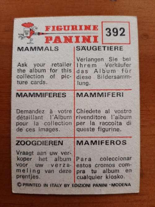 Figurine Panini Mammals Sticker #392 (1978)