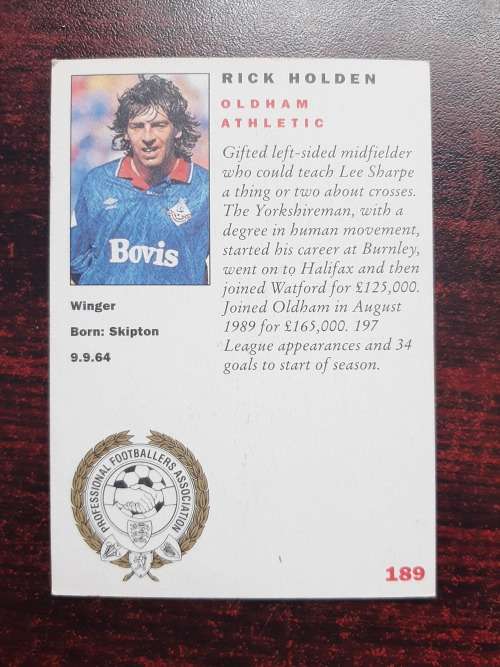 Panini 92 Cards: Official Players Collection - No 189, Rick Holden (Oldham Athletic)
