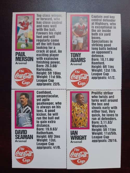 Match Coca Cola Cup Kings Trading Cards - 1993 Coca-Cola Cup Final - Arsenal vs Sheffield Wednesday
