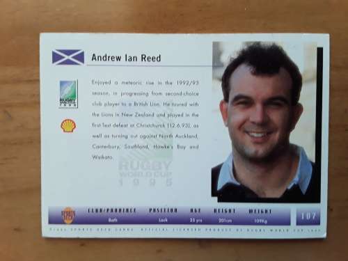 Sports Deck 1995 Rugby World Cup Collectors Cards: No 107 - Andy Reed (Scotland)