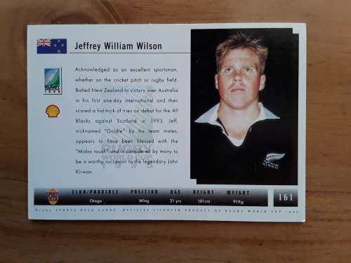Sports Deck 1995 Rugby World Cup Collectors Cards: No 161 - Jeff Wilson (New Zealand)
