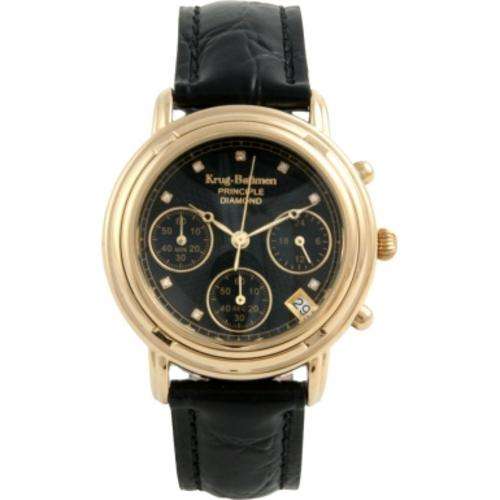 New Krug Baumen Principle 8 Diamond Gold Watch Black Leather Strap  -Tags, Display Box , The Works!