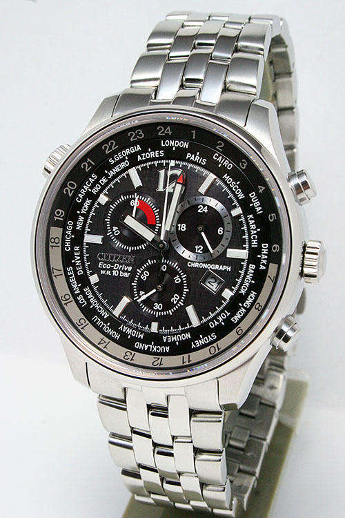 AT0360-50E Citizen Eco-Drive Chronograph World Time SAPPHIRE Watch